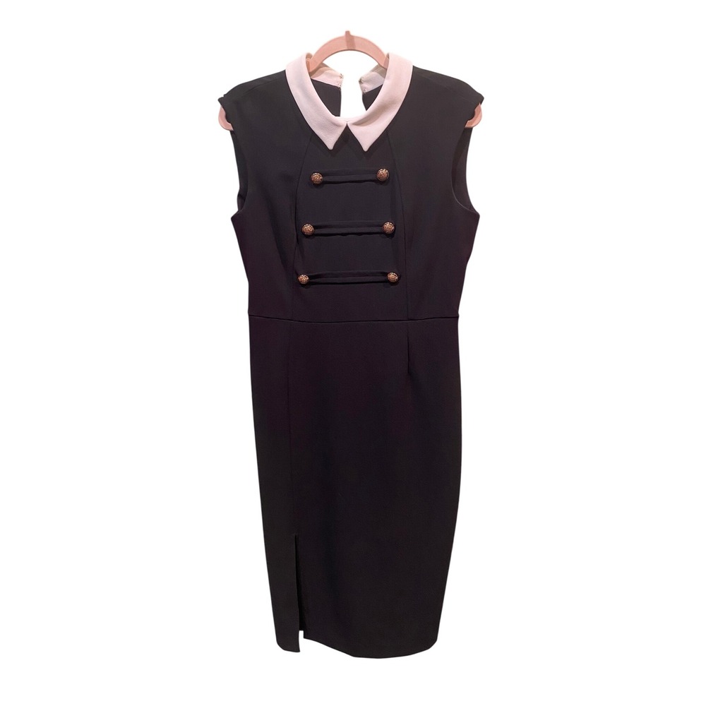 Ivanka Trump Black Dress White Peter Pan Collar Military Button Size 8 corporate